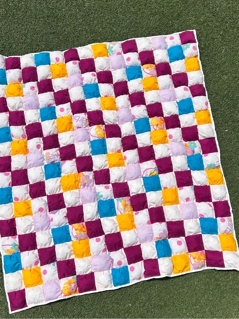 Handmade vintage Barbie checkered small Puff Quilt